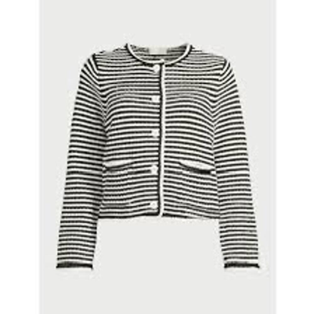 NWT Free Assembly | Black + White Striped Crochet Trim Cardigan | Size Small